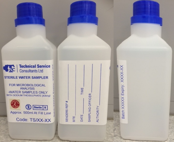 TS/15DA40 Water Sampling Container, 500ml + 90mg (180mg/litre) of